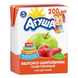 Сок детский осветленный Агуша 200мл яблоко шиповник