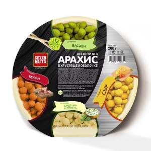 Арахис Ассорти тарелка Seven nuts 200г сметана-зелень, сыр, васаби, бекон