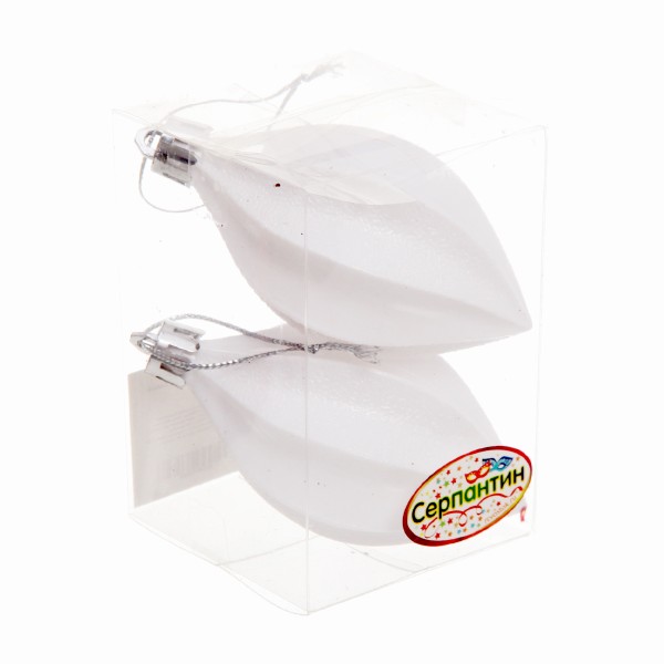 Украшение елочное Капля 8см 2шт белый Серпантин