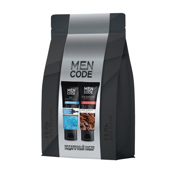 Набор подарочный Men Code: Гель для душа ABSOLUTE POWER с экстрактами сандала и бергамота 150мл + Гель для бритья LIKE A BARBER 150мл
