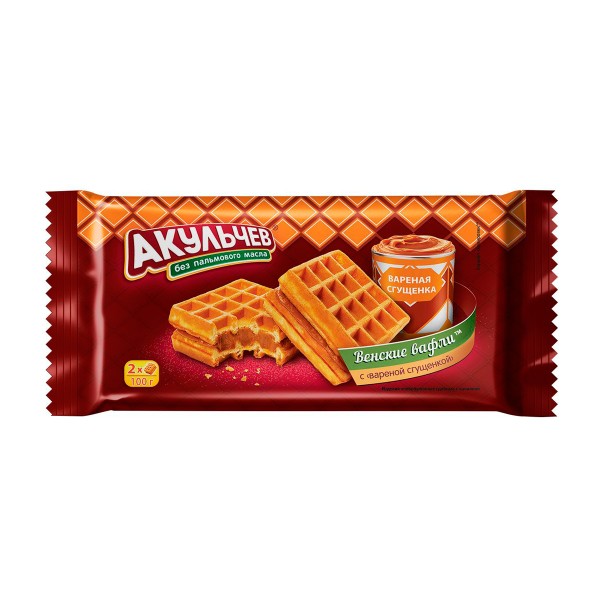 Вафли Венские сдобные Акульчев 100г с вареной сгущенкой