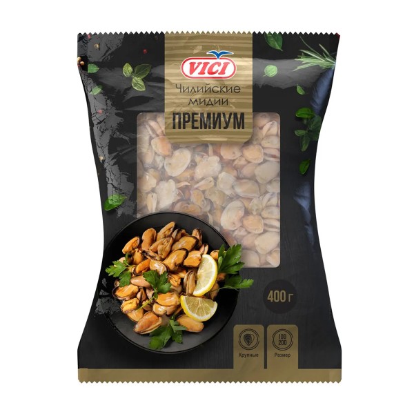 Мидии крупные варено-мороженые Vici Премиум 400г