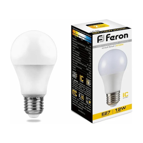 Лампа светодиодная Feron LB-93 12ВТ E27 2700K A60