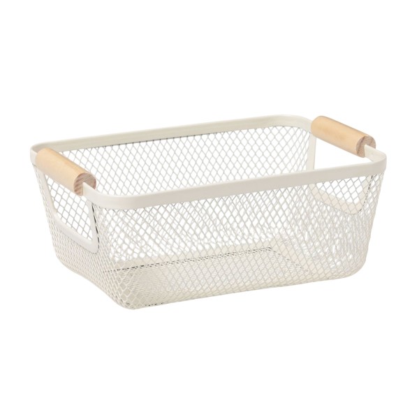 Корзина с деревянными ручками белая 23,5x16x12см