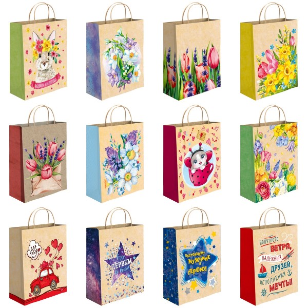Пакет бумажный подарочный AB КД крафт 26x32x2см