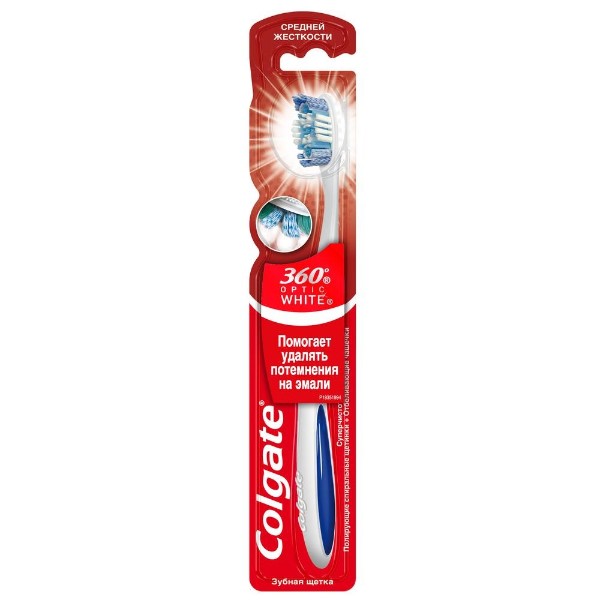 Зубная щетка Colgate 360 Optic White отбеливающая, средней жесткости