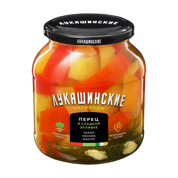Перец в сладкой заливке с укропом и чесноком Лукашинские 670г