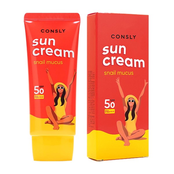 Крем Consly солнцезащитный spf50+ 50мл с муцином улитки для комбинированной и жирной кожи