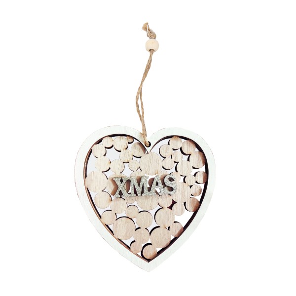 Подвеска деревянная Сердце с кружками 13см