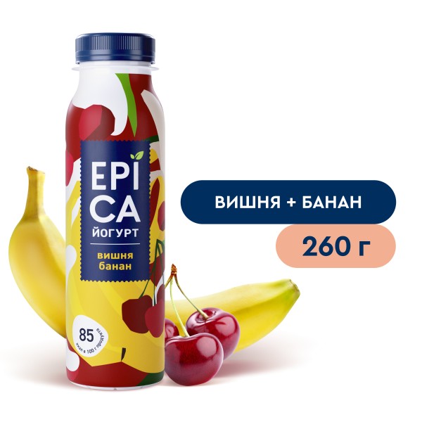Йогурт питьевой  Epica с вишней и бананом 2,5% 260 г БЗМЖ