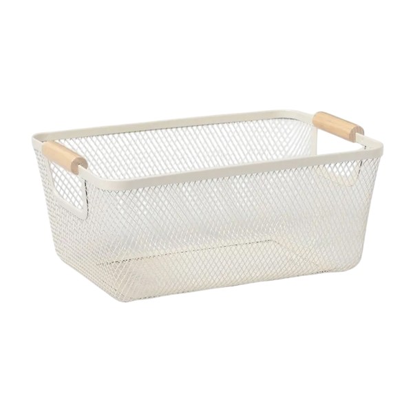 Корзина с деревянными ручками белая 28,4x17,8x14см