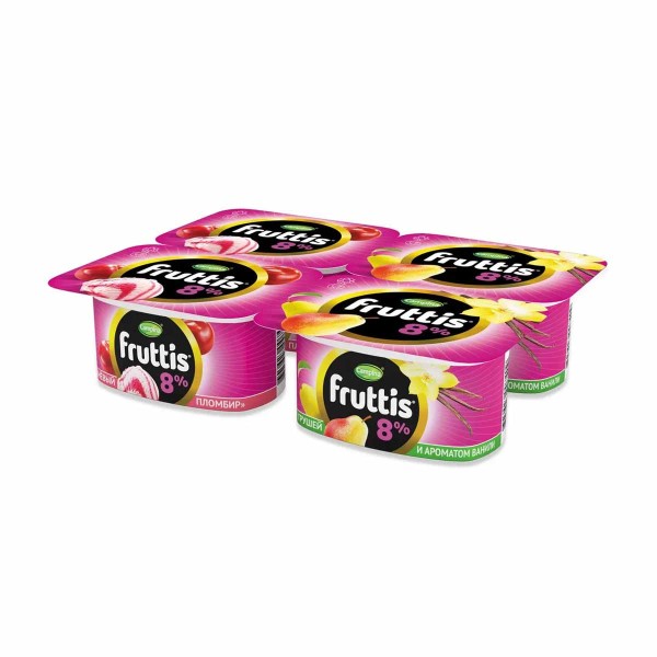 Продукт йогуртный Fruttis Супер экстра 8% 115г вишневый пломбир, груша-ваниль БЗМЖ