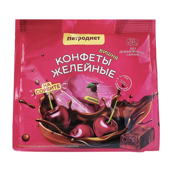 Конфеты желейные на сорбите со вкусом вишни Петродиет 200г