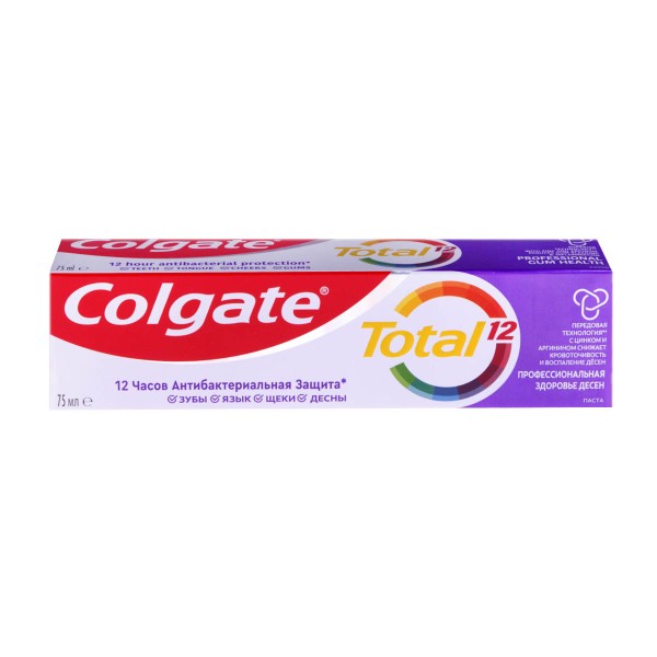 Зубная паста Colgate Total 12 Профессиональная Здоровье Десен с цинком и аргинином для улучшения здоровья десен и борьбы с их кровоточивостью, а также с антибактериальной защитой всей полости рта в течение 12 часов 75 мл
