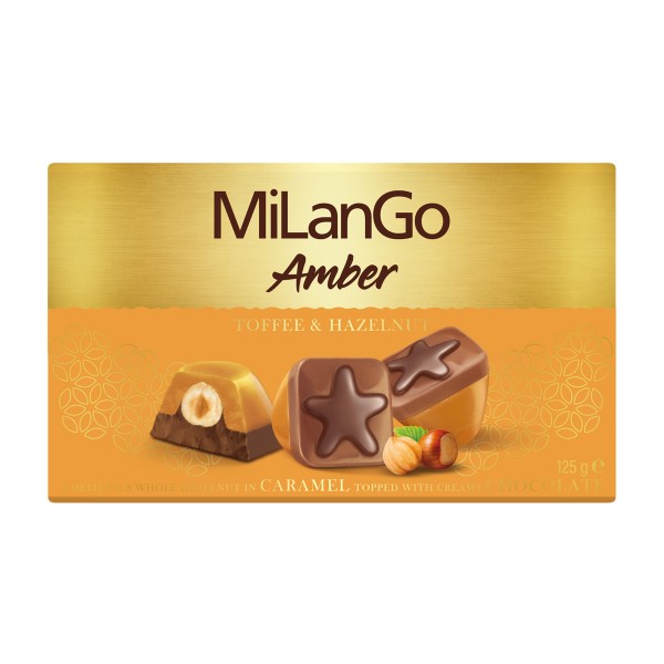 Конфеты Milango Amber фундук,карамель,нуга и молочный шоколад 125г