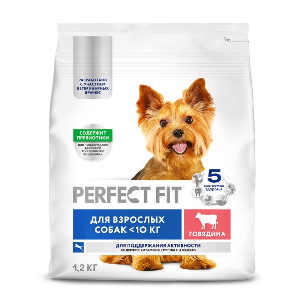 Корм для взрослых собак мелких и миниатюрных пород Perfect Fit 1,2кг с говядиной