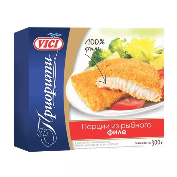 Порции рыбные из филе минтая в панировке Vici 300г