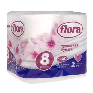 Бумага туалетная Flora двухслойная 8шт