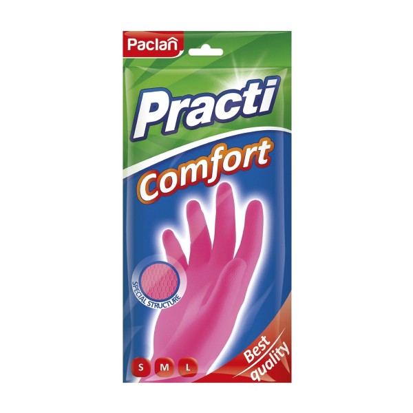 Перчатки Paclan резиновые Comfort розовые 1пара размер M