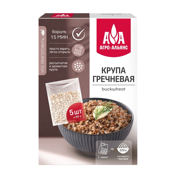 Крупа гречневая экстра Агроальянс варочные пакеты 5шт*80г