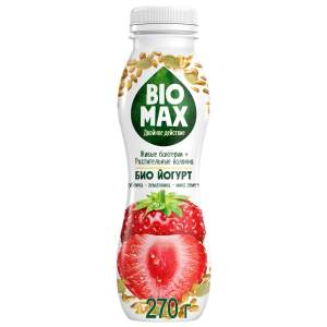 Биойогурт питьевой Bio Max 1,9% 270гр клубника-земляника-микс семечек БЗМЖ