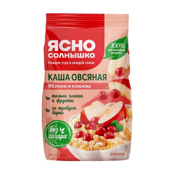 Каша быстрого приготовления Ясно солнышко овсяная яблоко и клюква 300г