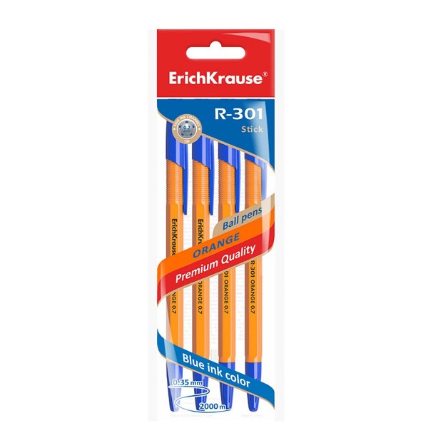 Ручка шариковая R-301 Orange stick 0,7мм 4шт Erich Krause