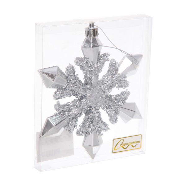 Игрушка елочная Сияющая 6снежинка 13х1,5х13,5см Серпантин серебро
