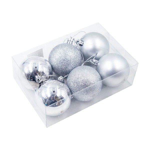Набор шаров новогодних серебро 6см 6шт