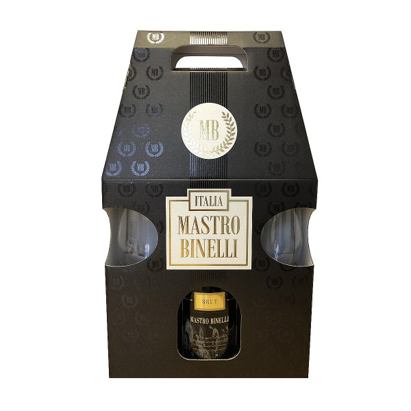 Вино игристое белое брют Mastro Binelli Premium Brut 10,5% 0,75л + 2 бокала (подарочная упаковка)