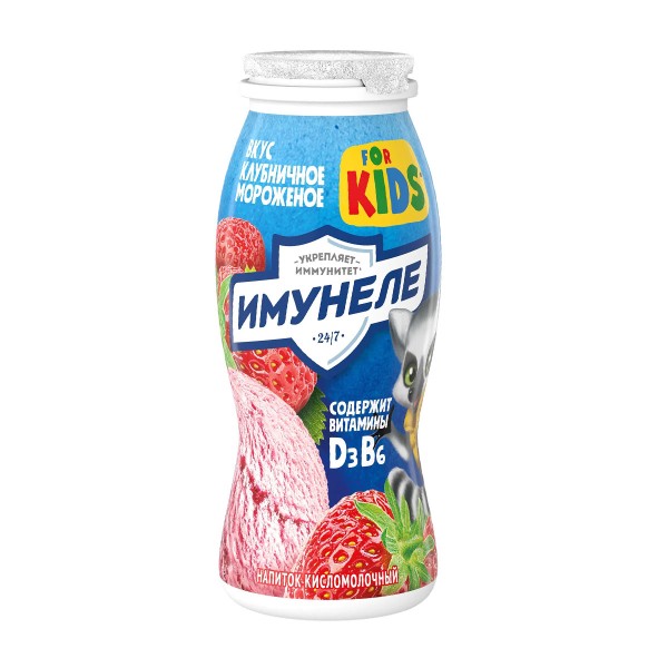 Напиток кисломолочный с соком Имунеле For kids 1,5% 100гр клубничное мороженое БЗМЖ