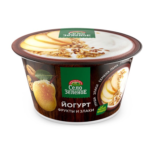 Йогурт с наполнителем 3,2% Село зеленое 180г персик, курага, орехи, мед БЗМЖ