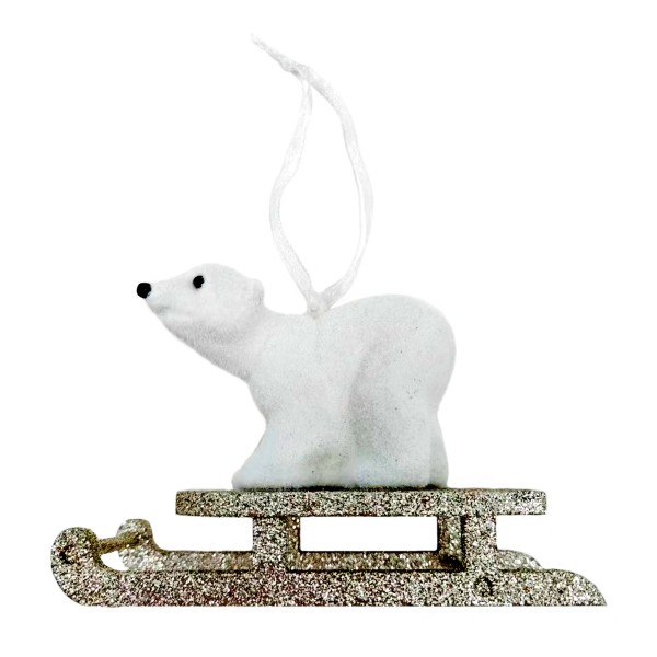 Украшение подвесное из древесины Мишка на санках 12,5см Время чудес