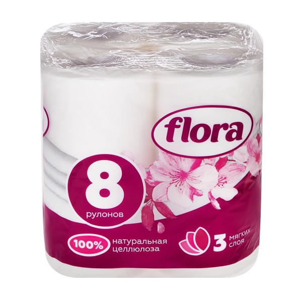 Бумага туалетная Flora 3-слойная 8шт