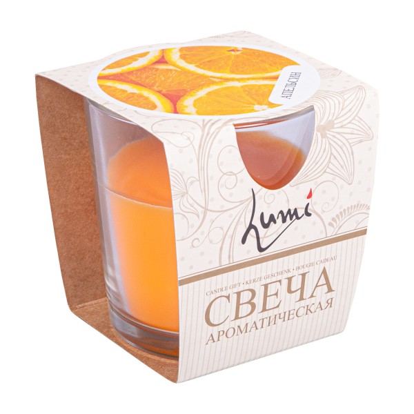 Свеча Lumi ароматическая в стеклянном стакане апельсин