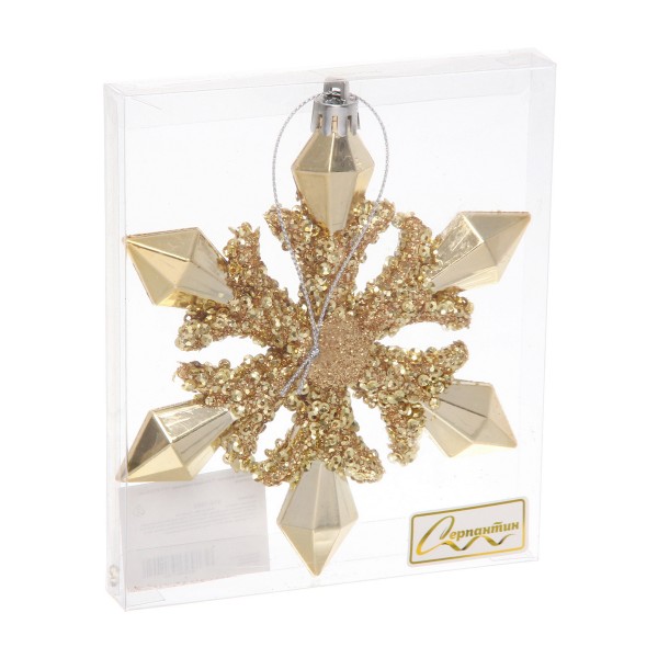 Игрушка елочная Сияющая 6снежинка 13х1,5х13,5см Серпантин шампань