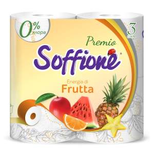 Бумага туалетная Soffione Premio Энергия фруктов 3 слоя 4 рулона