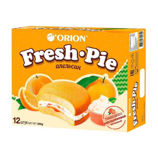 Пирожное бисквитное Fresh Pie Orion 12штх25г с апельсиновой начинкой