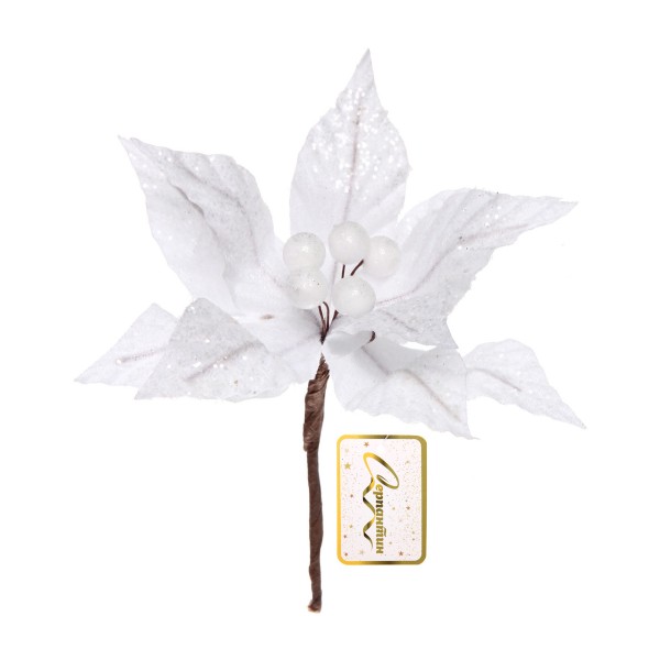 Украшение новогоднее Пуансеттия-Ледяная сказка 19см белый Серпантин