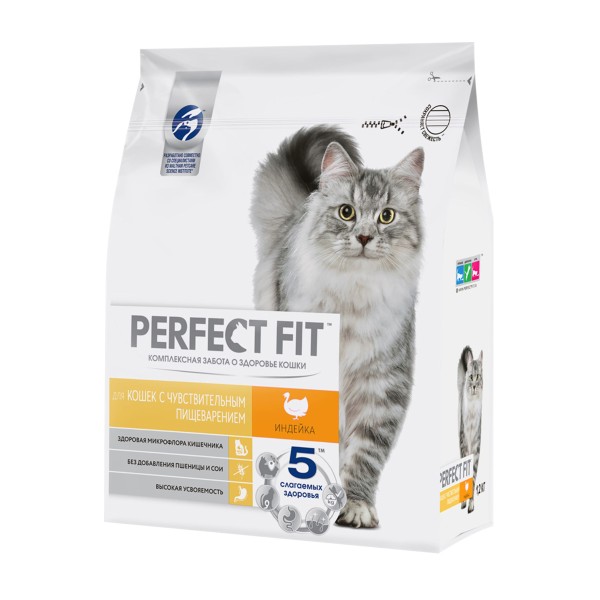 Корм для кошек с чувствительным пищеварением Perfect Fit 1,2кг с индейкой