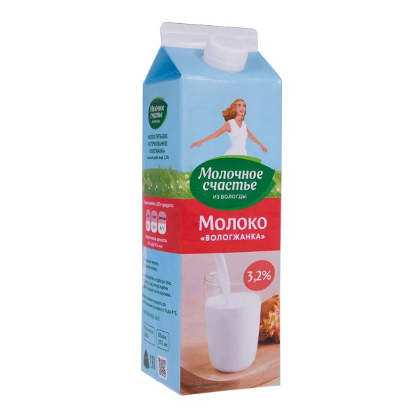 Молоко Вологжанка 3,2% Молочное счастье 1кг БЗМЖ