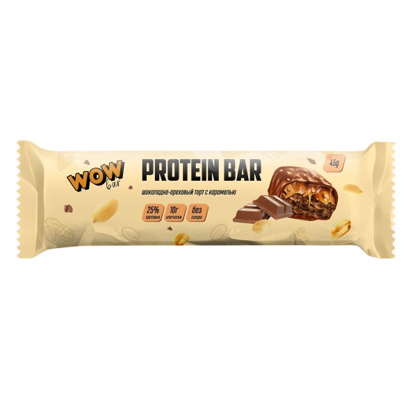 Батончик Protein bar протеиновый WOWbar 45г шоколадно-ореховый торт с карамелью