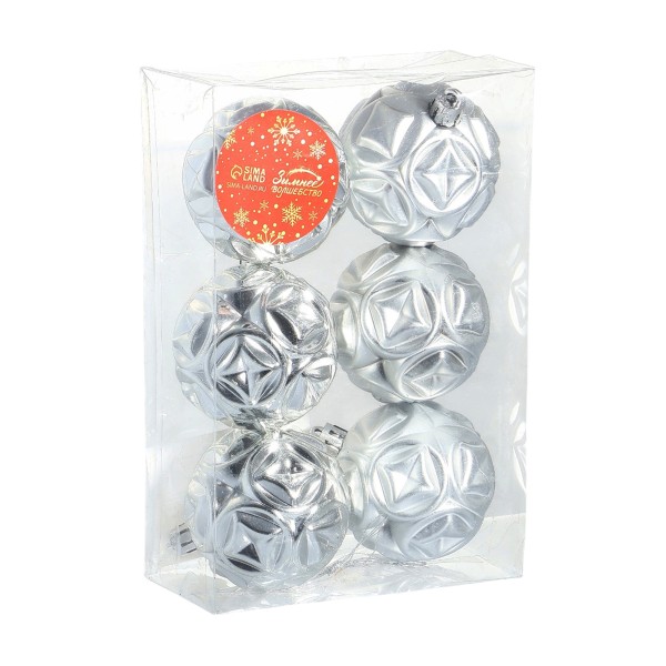 Набор шаров Мидас-Геометрия серебро 6см 6шт Зимнее волшебство