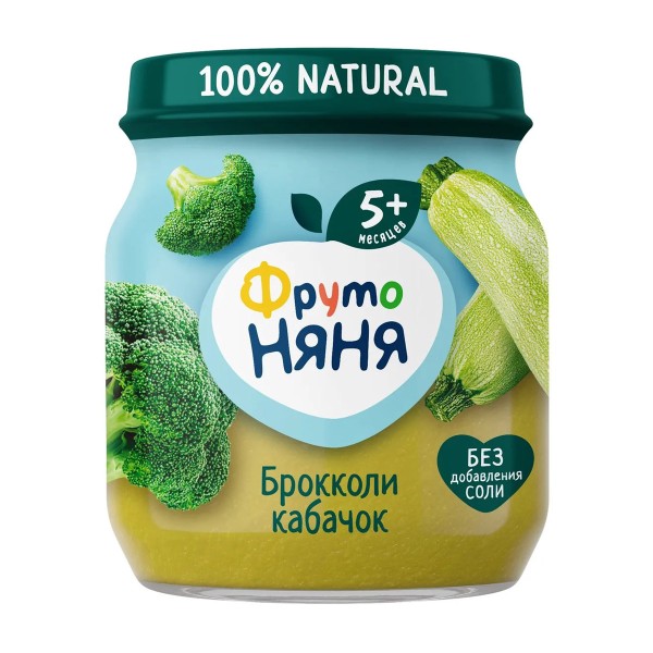 Пюре детское Фрутоняня 100% Natural 110г брокколи, кабачок