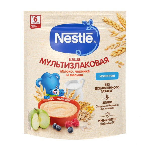 Каша сухая молочная Nestle 200г мультизлаковая с яблоком, черникой и малиной