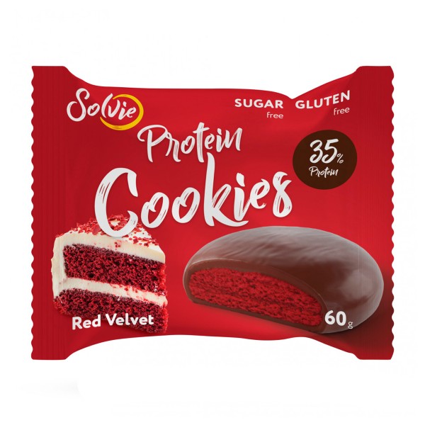 Печенье протеиновое Protein cookies глазированное Solvie 60г red velvet