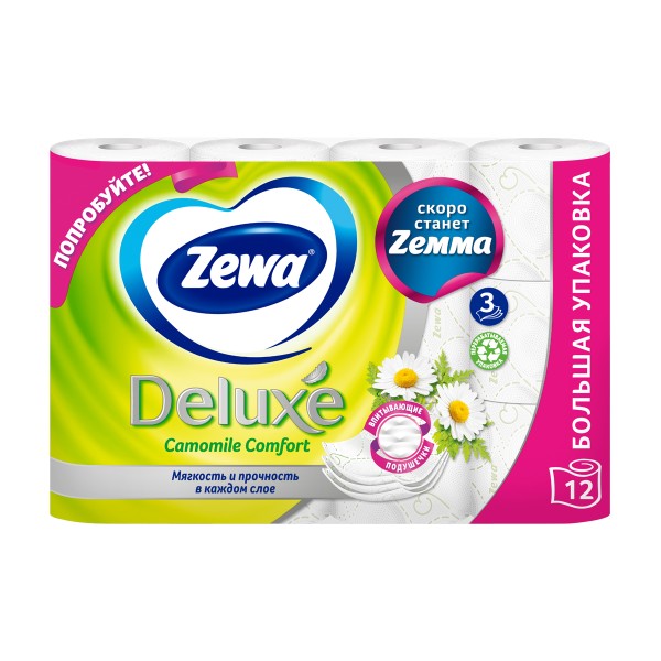 Бумага туалетная Zewa Deluxe 3 слоя 12 рулонов ромашка