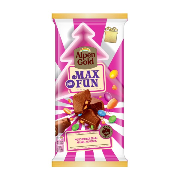 Шоколад Alpen Gold Max Fun с арахисом, шоколадным драже и карамелью 140г