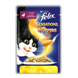 Корм для кошек Sensations Felix 85гр с уткой в соусе с морковью