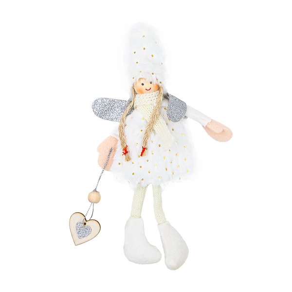 Подвеска Фея в белом плюшевом платье текстильная 21см